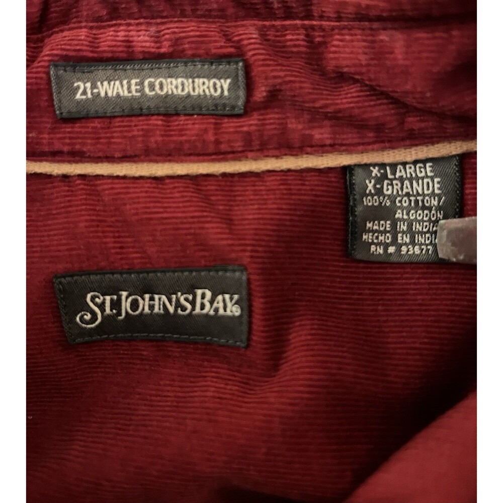 St. John's Bay Men's Red Corduroy Button Down Shirt Vintage XL 21 - Wale Texture - Picture 3 of 5